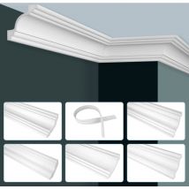 Grand Decor - Moulures, mousse dure pu & flexible - 2m moulures de plafond lisses: 10 Mètres / 5 Bandes, P809 flexi - 64x60mm