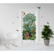 Plage - Grand Décor Panoramique Découpé, paysage luxuriant de verdure, de couleurs, d'animaux et de fleurs, 166 cm x 83 cm