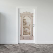 Plage - Grand Décor Panoramique Découpé, trompe l'oeil arche antique, vue sur nature, 160 cm x 80 cm