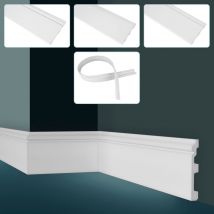 GRAND DECOR Sockelleisten weiß, PU Hartschaum & Flexibel - 2m Fußleisten mit Kabelkanal CR-Serie: 20 Meter / 10 Leisten, CR941 - 120x15mm