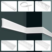 Grand Decor - Stuckleisten Wand flach, pu Hartschaum & Flexibel - 2m Wandleisten weiß modern & Barock CR-Serie:20 Meter / 10 Leisten, CR779 - 75x15mm