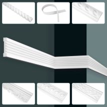 Grand Decor Stuckleisten Wand Flach, Pu Hartschaum & Flexibel - 2m Wandleisten Weiß Modern & Barock Cr-serie: 10 Meter / 5 Leisten, Cr889 - 62x26mm