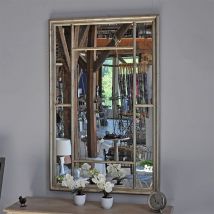 Cote Table - Grand miroir Banquet argenté bois 140X90cm