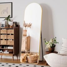 Tlgreen – Miroir Sur Pied 162 X 50 Cm – Verre Hd Trempé Anti-explosion – Cadre En Aluminium Noir Et Doré – Miroir Mural Et De Sol 2 En 1
