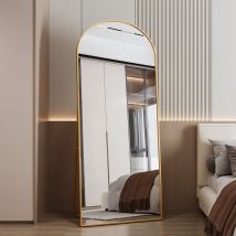 Grand miroir sur pied avec cadre couleur or, miroir de sol pleine longueur avec cadre en aluminium, 180x80 cm miroir antidéflagrant plein pied,