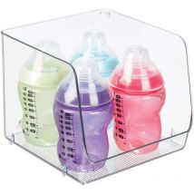 Grand panier de rangement en plastique, empilable, pour fournitures d'enfants ou collations, transparent