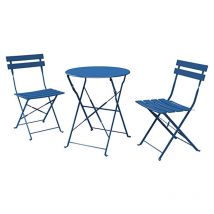 Bistro Set 3 Pieces, Rust-Resistant 2 Chairs and 1 Table, Sturdy Steel Frame, Foldable Garden Furniture Set(Peacock Blue) - Grand Patio