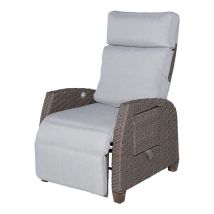 Grand Patio Recliner PE Wicker, Adjustable Position Height Armchair with Flip Table and Cushion, Aluminum Frame, Lounge Chair for Indoor,