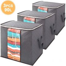 Grand sac de rangement 90 l pour vêtements avec fermeture éclair, tissu épais et respirant, pliable, pour rangement sous le lit