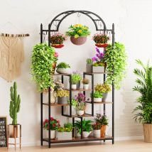 Grand Support Pot de Fleur en Métal 190x100x30cm Porte Plante Intérieure Industriel Haut avec 8 Étagère pour Salon Hôtel