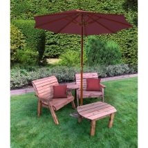 Charles Taylor - Grand Twin Angled Chair with Coffee Table - W240 x D90 x H98 - Fully Assembled - Burgundy