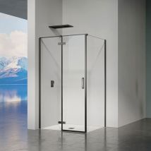 GRAND VERRE Cabine de douche avec porte à charnières et paroi latérale hauteur 195cm profilés en alu noir mat 90x100