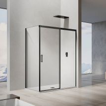 Grand Verre - Cabine de douche avec porte coulissante 130x195 et paroi latérale profilés en noir mat 100x195