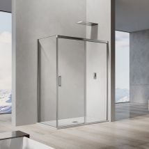 Grand Verre - Cabine de douche avec porte coulissante 160x195 et paroi latérale profilés chromés 80x195