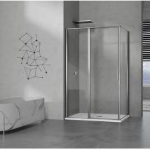 Grand Verre - Cabine de douche en verre avec profilés en alu chromé à ouverture pivotante avec partie fixe 140x100