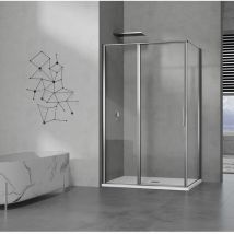 Grand Verre - Cabine de douche en verre avec profilés en alu chromé à ouverture pivotante avec partie fixe 90x100