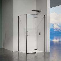 Grand Verre - Cabine de douche en verre et alu noir avec porte pivotante ouvrante vers la droite 90x80x195