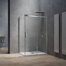 Grand Verre - Cabine de douche style industriel avec porte coulissante 140x195 et paroi latérale 70x195 accessoires chromés