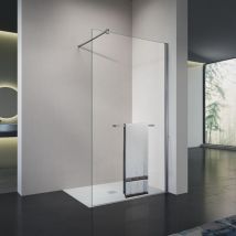 Grand Verre - légance Chromée Paroi de douche avec porte-serviette, verre transparent, profilé mural et barre de maintien 70x200