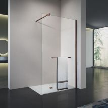 Grand Verre - légance Rosée Paroi de douche en verre avec porte-serviette en alu rose d'or, barre de fixation recoupable 90 cm 70x200