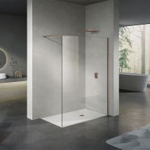 Grand Verre - Paroi de douche à l'Italienne 40x200 accessoires Rose D'or et panneau de verre 8mm transparent