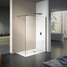 Grand Verre - Paroi de douche à l'Italienne en verre 8mm anti-calcaire avec profilé et barre de fixation en Aluminium Bronze 90x200