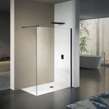 Grand Verre - Paroi de douche avec barre de stabilisation réglable et profilé mural noir mat 110x200