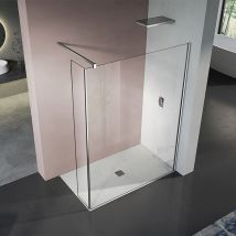 Grand Verre - Paroi de douche avec volet fixe 100+90 verre 8mm transparent profilés et accessoires chromés