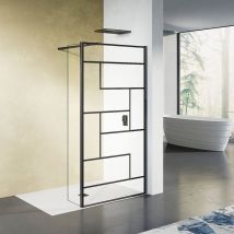 Grand Verre - Paroi de douche avec volet pivotant 80+30 design moderne en noir mat avec barre de fixation extensible 73-120cm