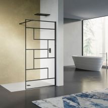 Grand Verre - Paroi de douche design contemporain verre 8mm sérigraphie linéaire noir mat 120x200