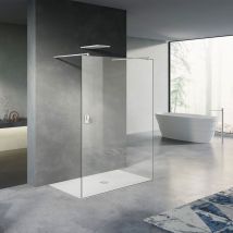 Grand Verre - Paroi de douche fixe 160x200 avec deux barres de fixation 140cm en aluminium blanc mat