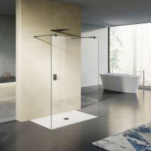 Grand Verre - Paroi de douche fixe avec deux barres de fixation 140cm en aluminium noir mat 80x200