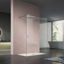 Grand Verre - Paroi de douche largeur 70cm réglable avec deux barres de fixation 140cm réglable en aluminium chromé