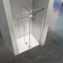 Grand Verre - Porte de douche ouverture vers la droite avec partie fixe et partie pivotante 120x195 profilés chromés