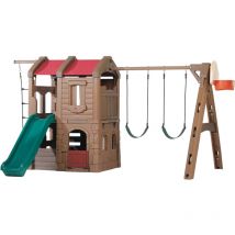Step2 Naturally Playful Adventure Lodge Aire de Jeux avec Toboggan / Balan oire / chelle Corde / Panier de Basketball xxl Aire de Jeux Enfant en