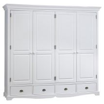 Armoire Penderie Blanche 4 Portes 4 Tiroirs 4 Etagères l 212 h 195 p 54 cm - Blanc