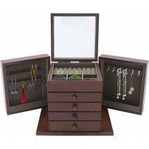Senderpick - Grande boîte à bijoux en bois vintage à 5 niveaux avec miroir, boîte de rangement pour montres, épingles à cheveux, boucles d'oreilles,