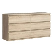 Grande commode 2x3 tiroirs décor chêne clair texturé - BENNY