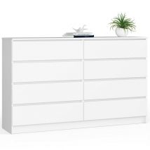 Akord - Grande Commode pour le salon K160 Blanche 160 cm 8 tiroirs façade Blanche 160x40x99 cm