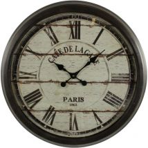 Decoration D ’ Autrefois - Grande Horloge Ancienne Murale Café De La Gare 70cm - Fer - Noir - Décoration d'Autrefois