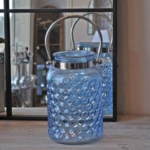 Grande lanterne verre bleu 29x18cm