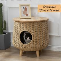 Grande Niches À Chat Meuble Table terrasse en bois Tissé à la main multifonction 46x35,8cm