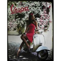 Grande Plaque métal de collection Vespa Rose