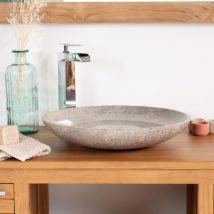 Wanda Collection - Grande vasque ronde en marbre salle de bain Lysom 45 gris