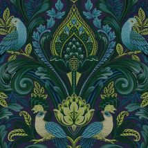 Arcadia Green Wallpaper Birds Leaves Naturistic Textured Paste The Wall - Grandeco