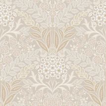 Grandeco - Arts Floral Beige Wallpaper Flowers Leaves Textured Paste The Wall