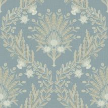 Grandeco Flora Blue Wallpaper Flowers Textured Embossed Modern Blown Vinyl
