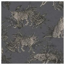 Grandeco - Lounging Leopard Grey Wallpaper Animal Print Paste The Wall Vinyl