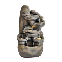 Yi Polyresin Wasserspiel mit Pumpe LED-Beleuchtung Zierbrunnen 51x27x21 cm - Granimex