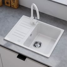 Granit Küche Spüle Weiß - 1 Becken Einbauspüle Mit Reversible Installation, Spülbecken Mit Siphon Ab- Und Überlaufgarnitu 57x45 Cm Horow